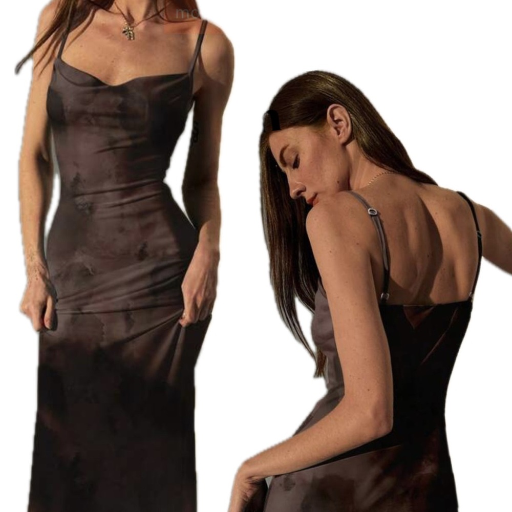 Macy's Satin Slip Maxi Dress in brown